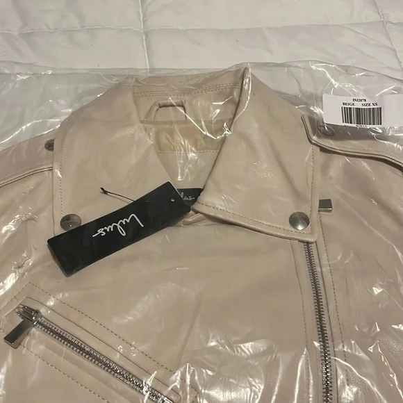 LULUS Out for the Night Beige Vegan Leather Moto Jacket - Picture 7 of 8